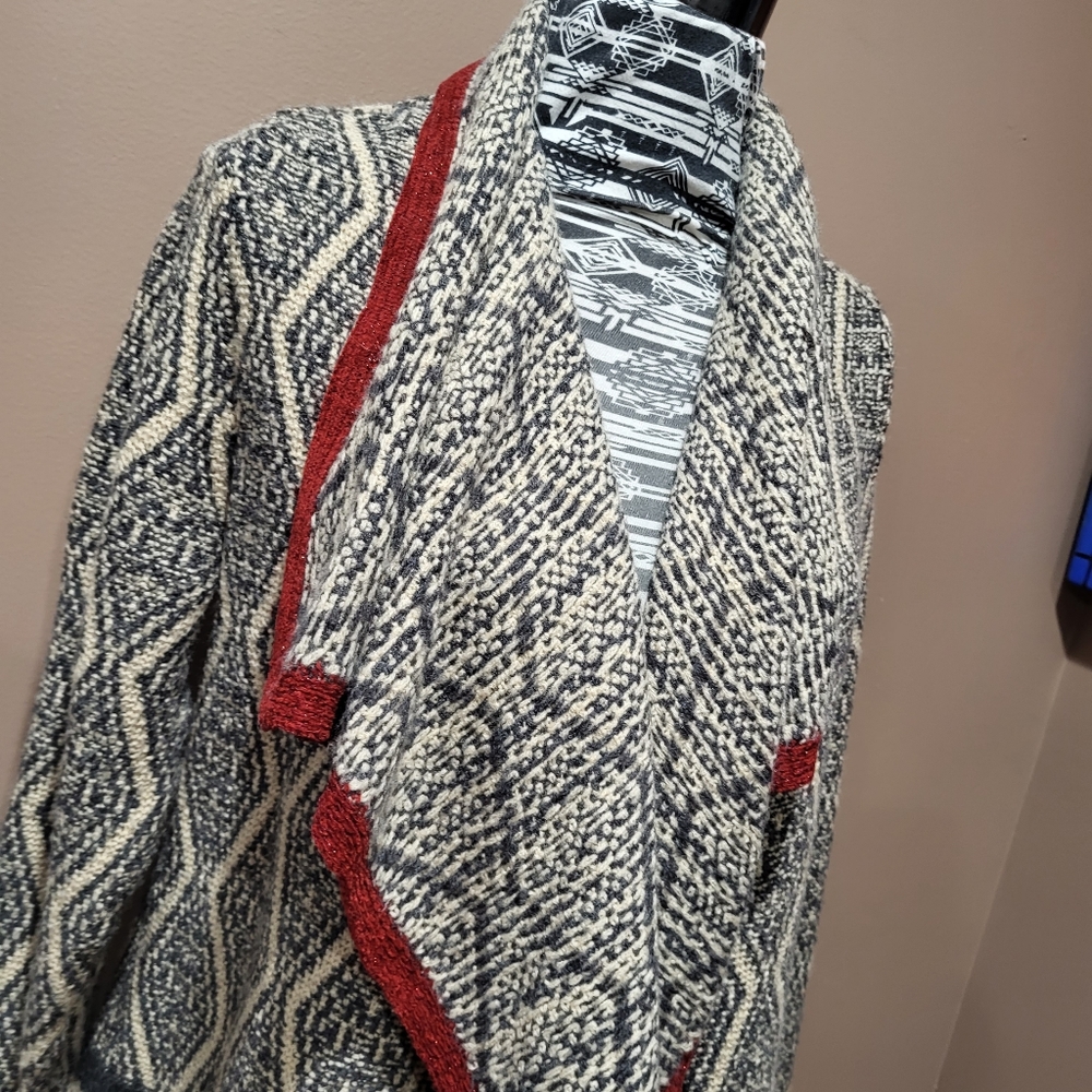*3/$30 Sale* St. John’s Bay Drape Open Front Diamond Pattern Cardigan Sz M - Picture 2 of 6